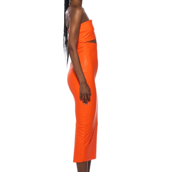 AKIRA Pleather Cut Out Midi Dress Vibrant Orange Strapless Baddie Club Going Out - Picture 9 of 16